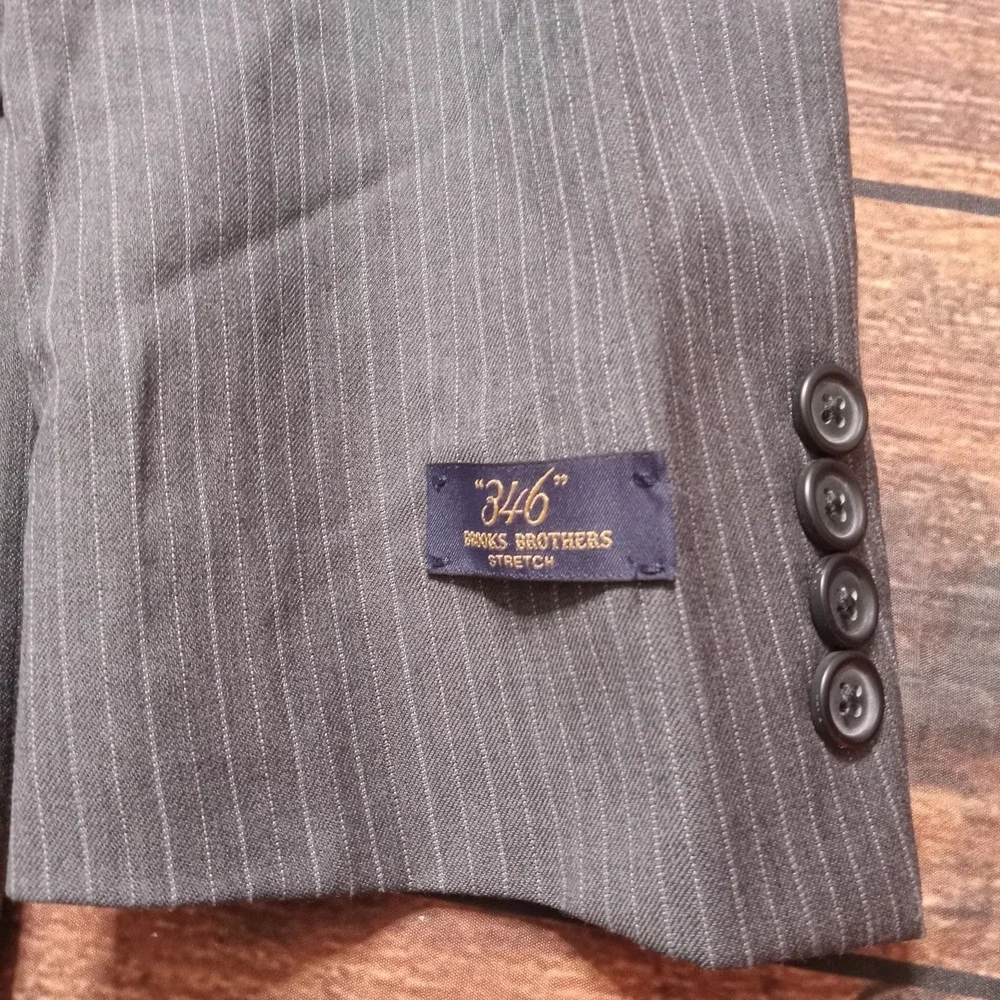Brooks Brothers 346 Stretch 100% Wool Blazer 40L Gray Pinstripe‎
